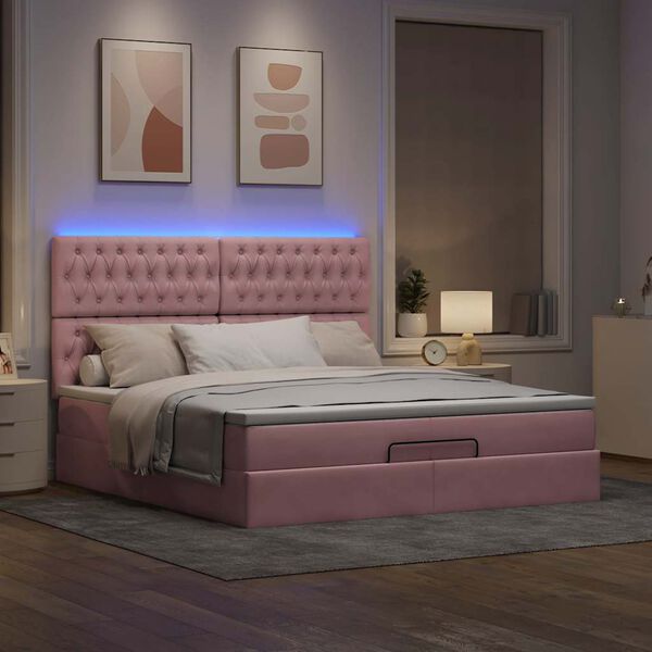 vidaXL Ottoman-Bett mit Matratzen & LEDs Rosa 200x200 cm Samt