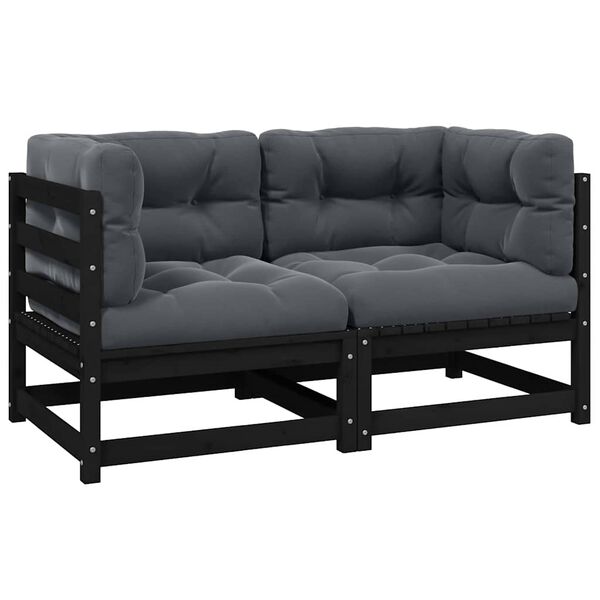 vidaXL Gartensofa 2-Sitzer mit Kissen Schwarz Kiefer Massivholz