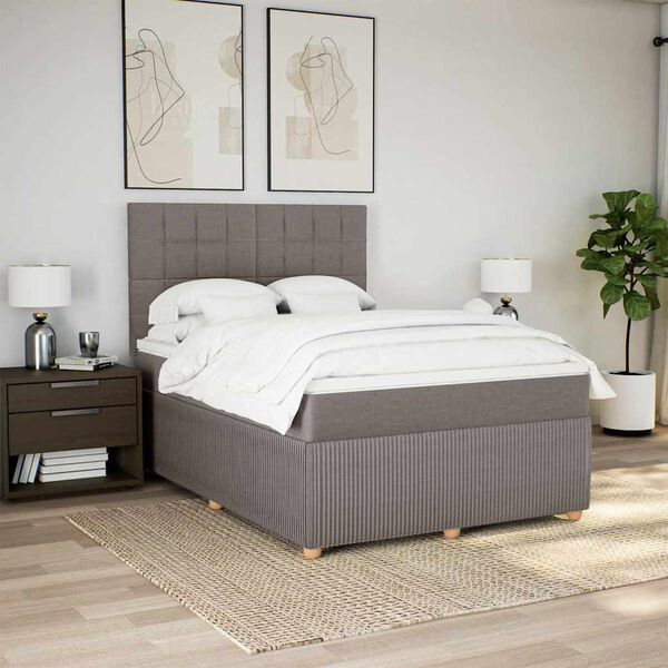 vidaXL Boxspringbett mit Matratze Taupe 160x200 cm Stoff