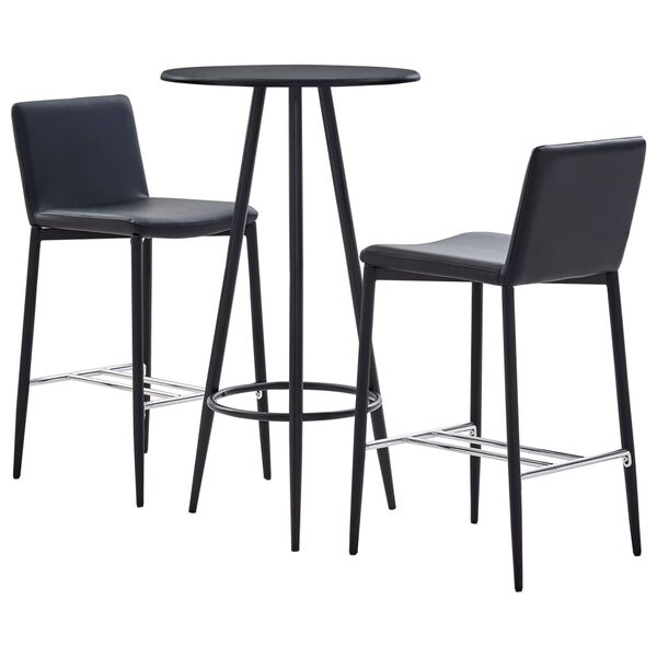 vidaXL 3-tlg. Bar-Set Kunstleder Schwarz