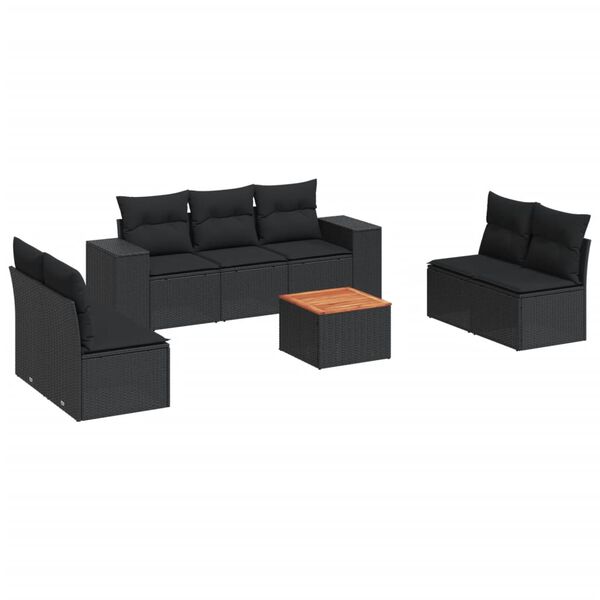 vidaXL 8-tlg. Garten-Sofagarnitur mit Kissen Schwarz Poly Rattan