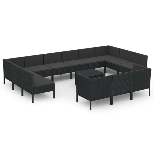 vidaXL 14-tlg. Garten-Lounge-Set mit Auflagen Poly Rattan Schwarz