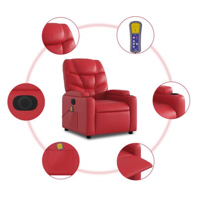 vidaXL Massagesessel mit Aufstehhilfe Elektrisch Rot Kunstleder