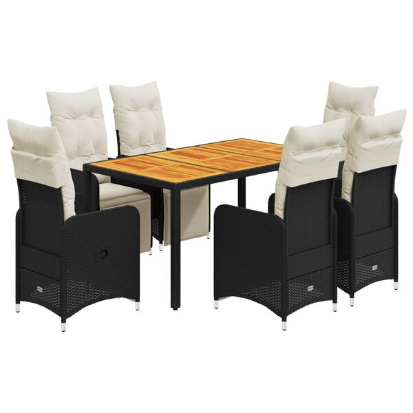 vidaXL 7-tlg. Garten-Bistro-Set mit Kissen Schwarz Poly Rattan
