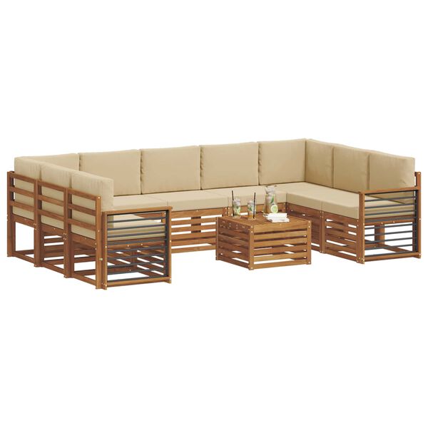 vidaXL Sofagarnituren 10 pcs Natur und Beige Massivholz Akazie