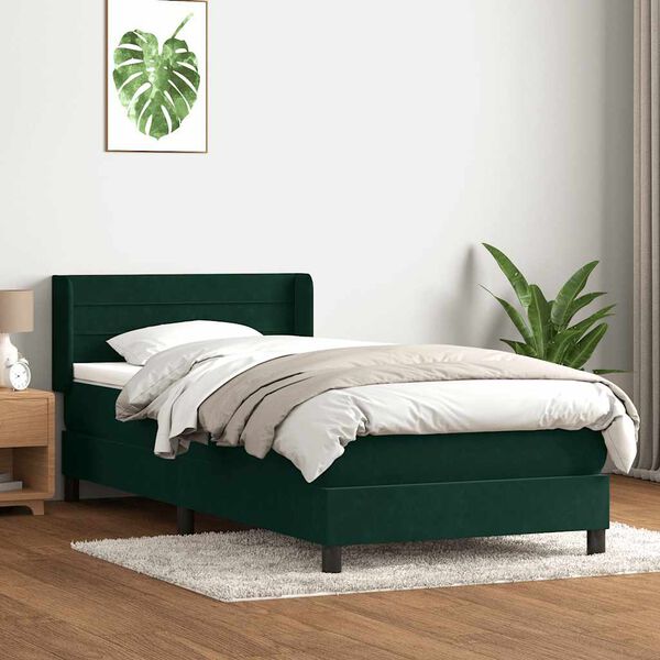 vidaXL Boxspringbett mit Matratze Dunkelgr&uuml;n 100x220 cm Samt