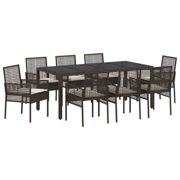 vidaXL Garten Essgruppe 9 pcs Braun Poly-Rattan