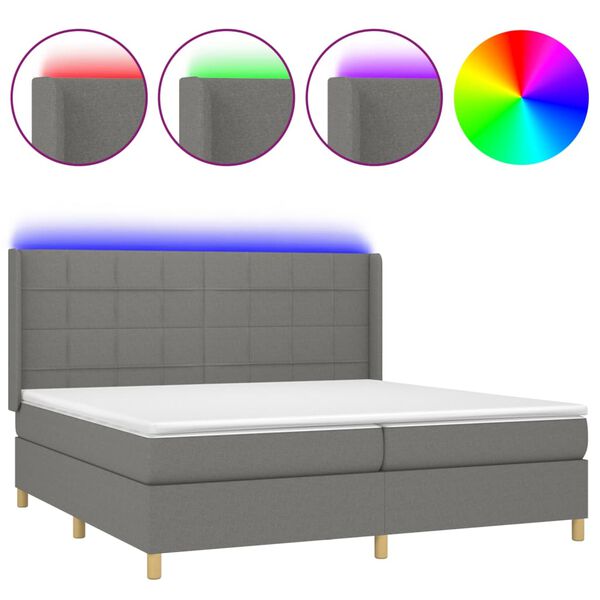 vidaXL Boxspringbett mit Matratze & LED Dunkelgrau 200x200 cm Stoff