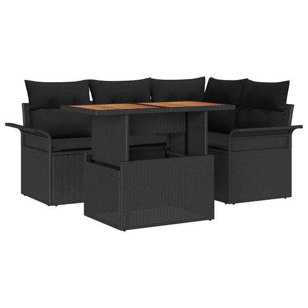 vidaXL Garten-Sofa-Set mit Kissen 5 pcs Schwarz