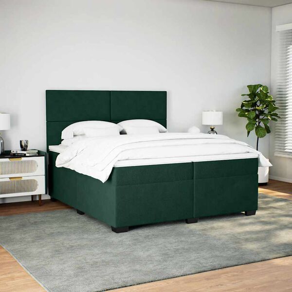 vidaXL Boxspringbett mit Matratze Dunkelgr&uuml;n 200x200 cm Samt