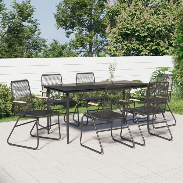 vidaXL 7-tlg. Garten-Essgruppe Schwarz PVC-Rattan