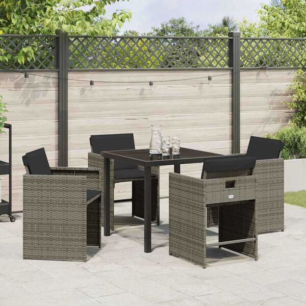 vidaXL Garten Essgruppe 5 pcs Grau Poly-Rattan