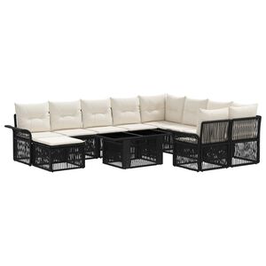 vidaXL Gartensofa-set 11 stk. Schwarz und Cremewei&szlig; Poly-Rattan