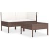 vidaXL 3-tlg. Garten-Lounge-Set mit Auflagen Poly Rattan Braun