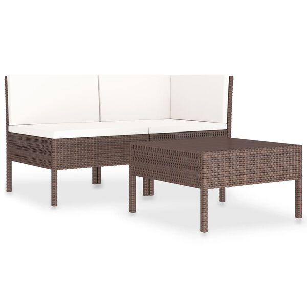 vidaXL 3-tlg. Garten-Lounge-Set mit Auflagen Poly Rattan Braun