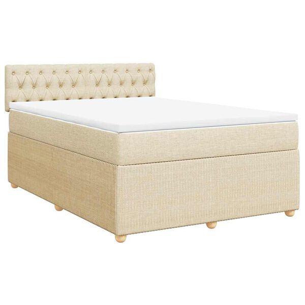 vidaXL Boxspringbett mit Matratze Creme 140x200 cm Stoff