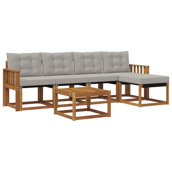 vidaXL Outdoor-Sofagarnitur mit Kissen 6 pcs Nat&uuml;rlich und Hellgrau