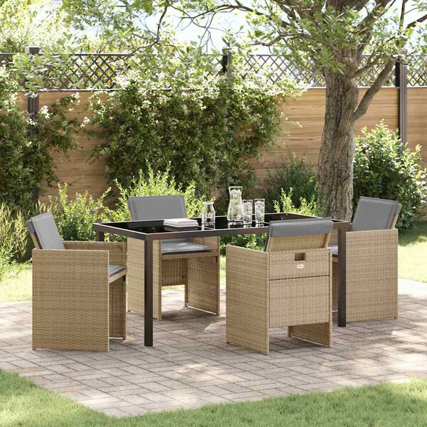 vidaXL Garten Essgruppe mit Kissen 5 pcs Beige Poly-Rattan