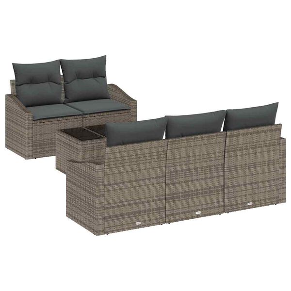 vidaXL Sofa Set mit Kissen mit Kissen 6 pcs Grau Poly Rattan