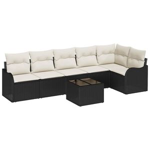 vidaXL Garten-Sofa-Set mit Kissen mit Speicher 7 pcs Braun Poly Rattan