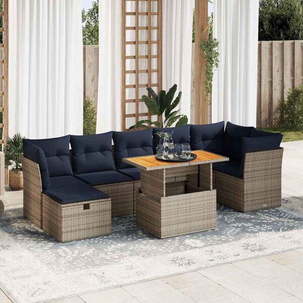 vidaXL 8-tlg. Garten-Sofagarnitur mit Kissen Braun Poly Rattan Akazie