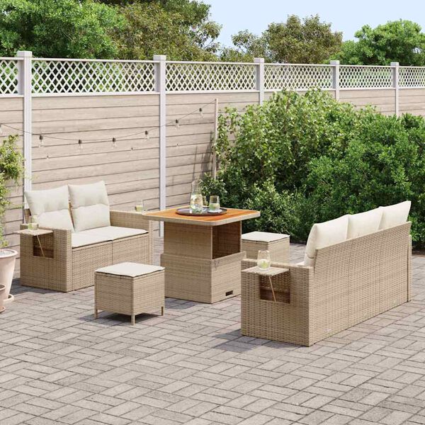 vidaXL Gartensofa-set mit Kissen 10 pcs Beige und Creme Poly-Rattan