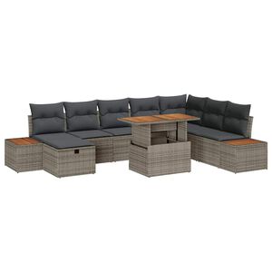 vidaXL Gartensofa-set mit Kissen mit Speicher 9 pcs Grau Poly-Rattan
