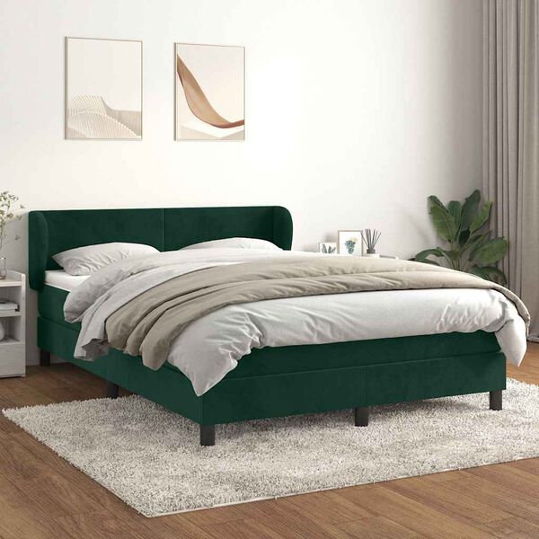 vidaXL Boxspringbett mit Matratze Dunkelgr&uuml;n 140x190 cm Samt