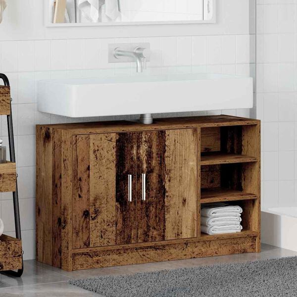 vidaXL Badezimmerschrank mit T&uuml;r Altholz 90 x 29 x 55 cm Holzwerkstoff