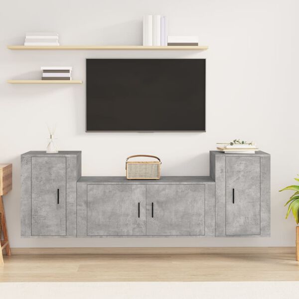 vidaXL 3-tlg. TV-Schrank-Set Betongrau Holzwerkstoff