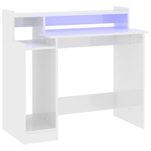 vidaXL Schreibtisch mit LEDs Hochglanz-Wei&szlig; 97x45x90 cm Holzwerkstoff