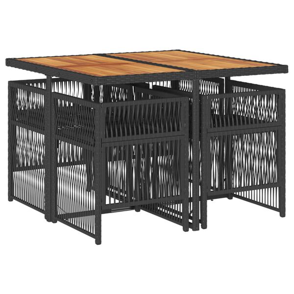 vidaXL 5-tlg. Garten-Essgruppe mit Kissen Schwarz Poly Rattan