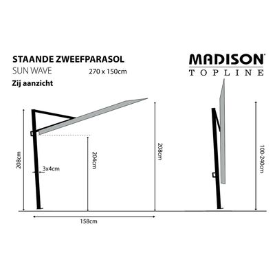 Madison Balkonschirm Sun Wave 270x150 cm Grau PAC3P014