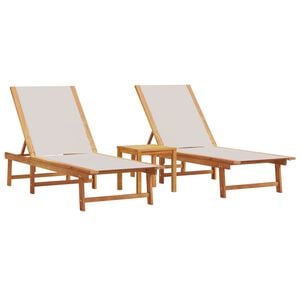 vidaXL Sonnenliegen 2 Stk. mit Tisch Grau Massivholz Akazie Textilene