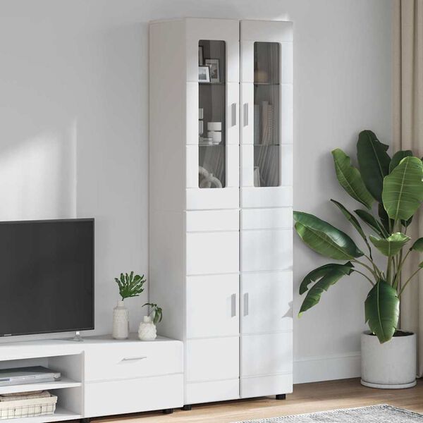 vidaXL Highboard mit T&uuml;r Hochglanz Wei&szlig; 60 x 35 x 182 cm Holzwerkstoff