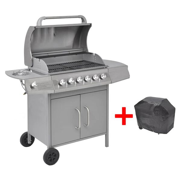 vidaXL Gasgrill 6+1 Flammen Silbern