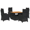 vidaXL 5-tlg. Garten-Essgruppe mit Kissen Schwarz Poly Rattan