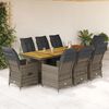 vidaXL 9-tlg. Garten-Bistro-Set mit Kissen Grau Poly Rattan