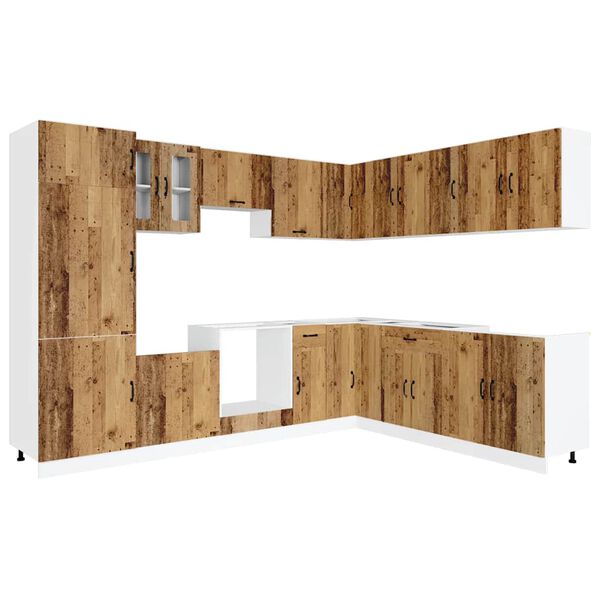 vidaXL 14-tlg. K&uuml;chenschrank-Set Kalmar Altholz-Optik Holzwerkstoff
