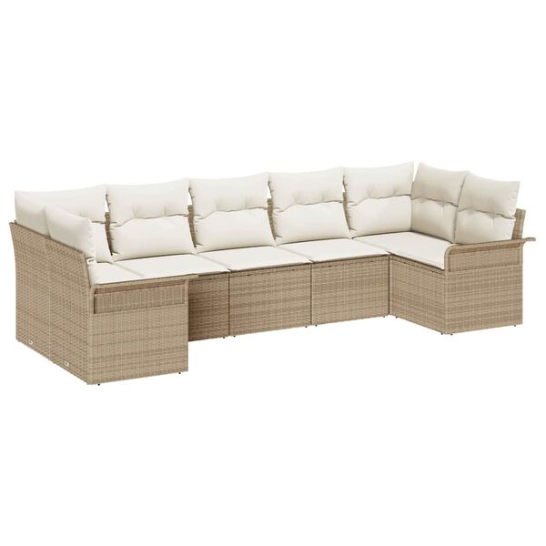 vidaXL Garten-Sofa-Set mit Kissen mit Speicher 7 pcs Beige Poly Rattan
