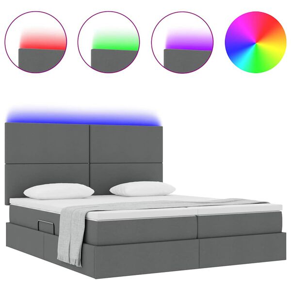 vidaXL Bett mit LED-Lichtleisten Dunkelgrau 200 x 200 cm Stoff