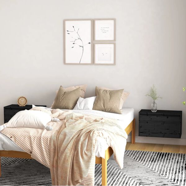 vidaXL Wandschr&auml;nke 2 Stk. Schwarz 60x30x35 cm Massivholz Kiefer
