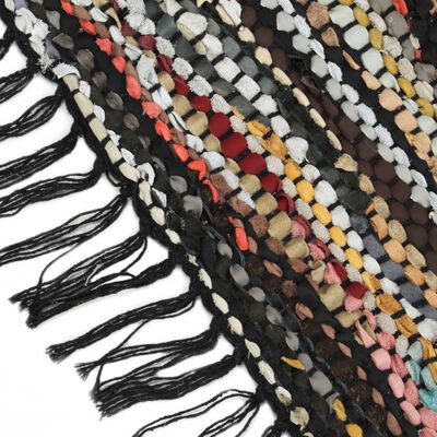 vidaXL Handgewebter Chindi-Teppich Leder 160 x 230 cm Mehrfarbig