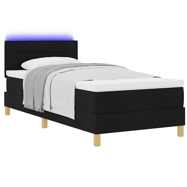 vidaXL LED Boxspringbett mit Matratze Schwarz 80 x 200 cm Stoff