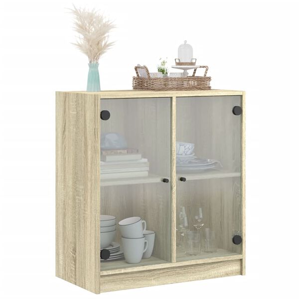 vidaXL Beistellschrank mit Glast&uuml;ren Sonoma-Eiche 68x37x75,5 cm