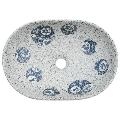 vidaXL Aufsatzwaschbecken Grau und Blau Oval 47x33x13 cm Keramik