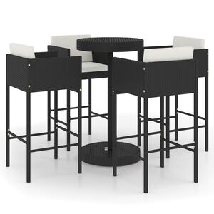 vidaXL 5-tlg. Gartenbar-Set mit Kissen Poly Rattan Schwarz