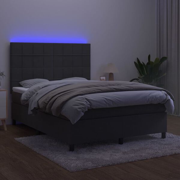 vidaXL Boxspringbett mit Matratze & LED Dunkelgrau 140x190 cm Samt