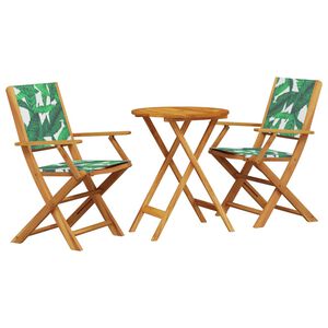 vidaXL 3-tlg. Bistro-Set Blattmuster Stoff und Massivholz
