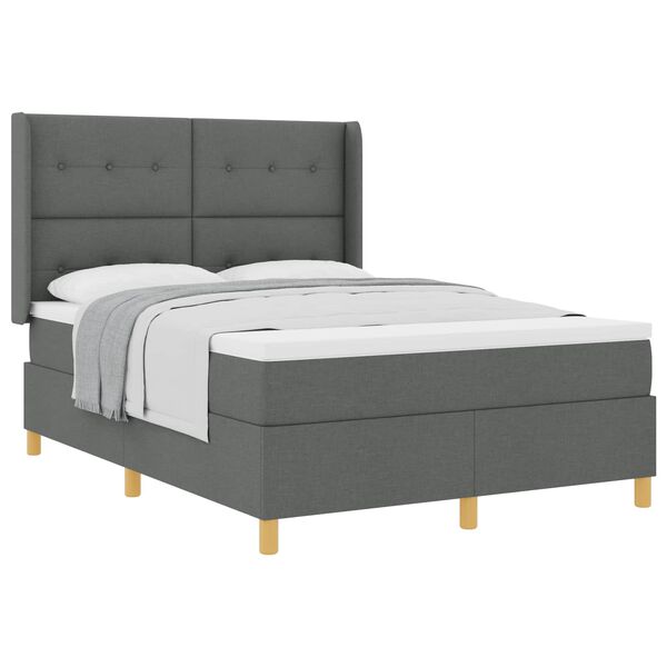 vidaXL Boxspringbett mit Matratze Dunkelgrau 140 x 200 cm Stoff
